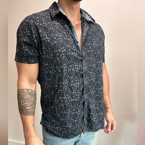 American Rag 100% Cotton Black Floral Short Sleeve Button Down - Size Large